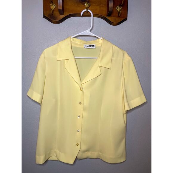 Vintage 90s Women's 16 Yellow Joan Leslie Flowy Button Up Blouse - Picture 2 of 7
